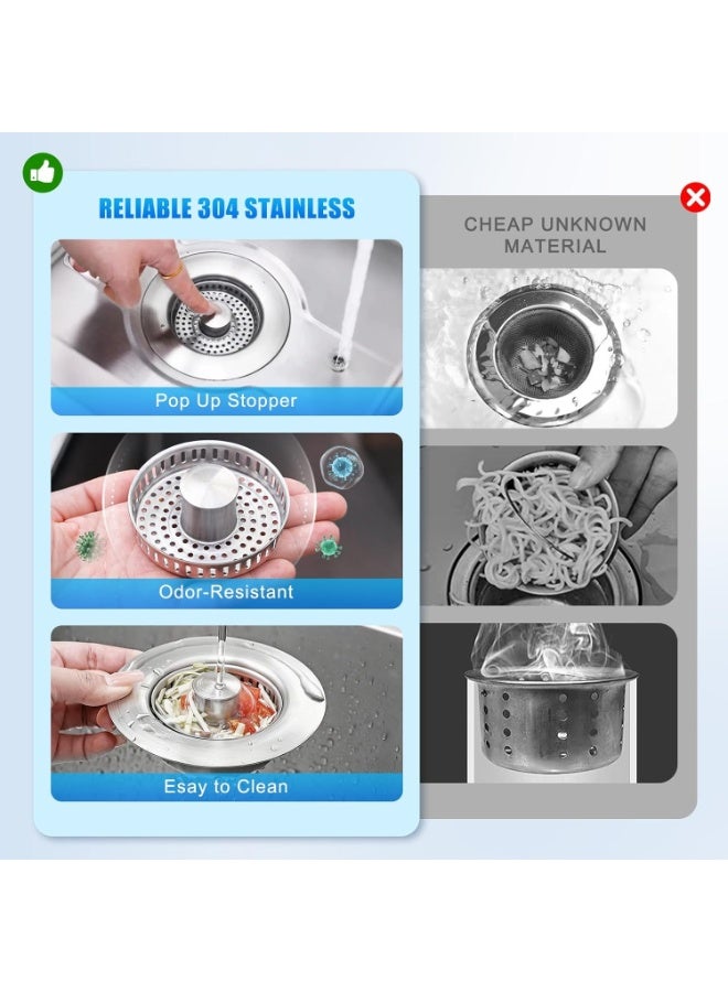 Upgraded Kitchen Sink Drain Strainer 3-in-1 – Pop-Up Push Plug with Anti-Clog Basket, Odor Filter, Hair and Food Catcher, Water Stopper for Standard Drains - Image 4